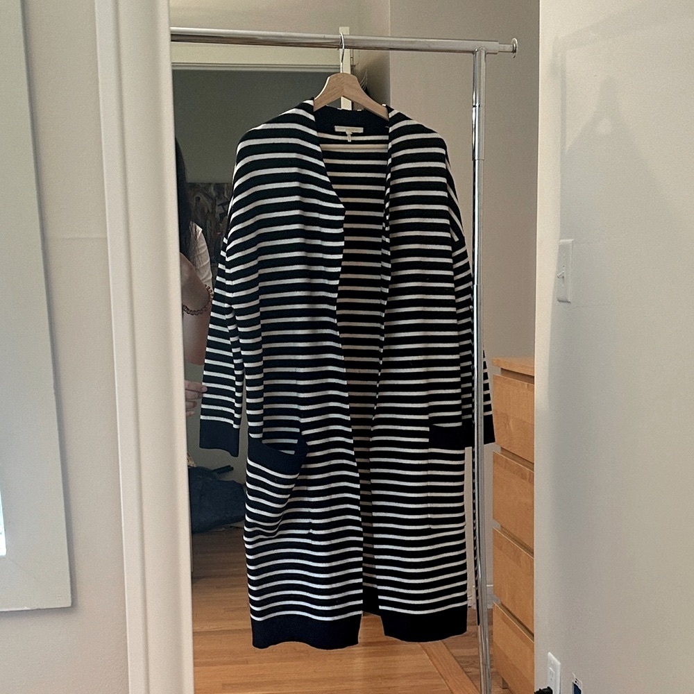 Maje Black and White Striped Oversize Wool Coat